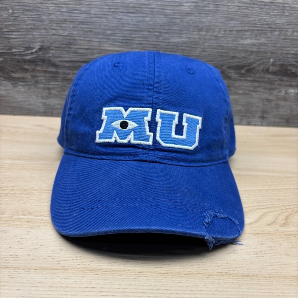 Monsters University Hat Cap Strap Back Blue Distressed Eye Logo Adult Disney